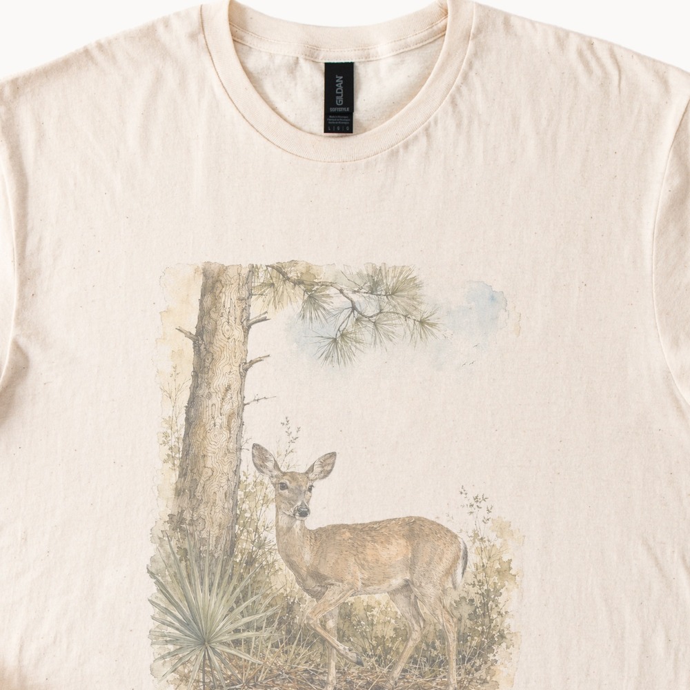 Key Deer Deckled Edge Boho Naturalist Art Tee